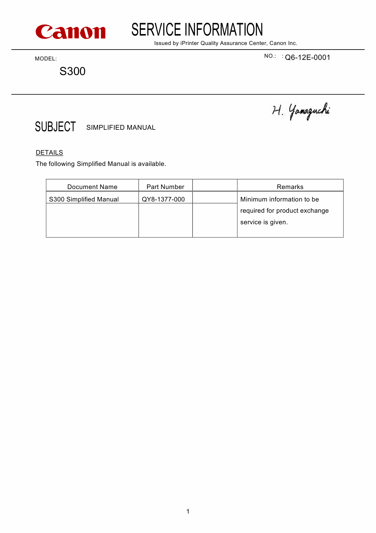 Canon PIXUS S300 Simplified Service Manual-1